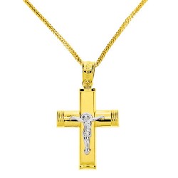 Χρυσός βαπτιστικός σταυρός Κ14 με αλυσίδα